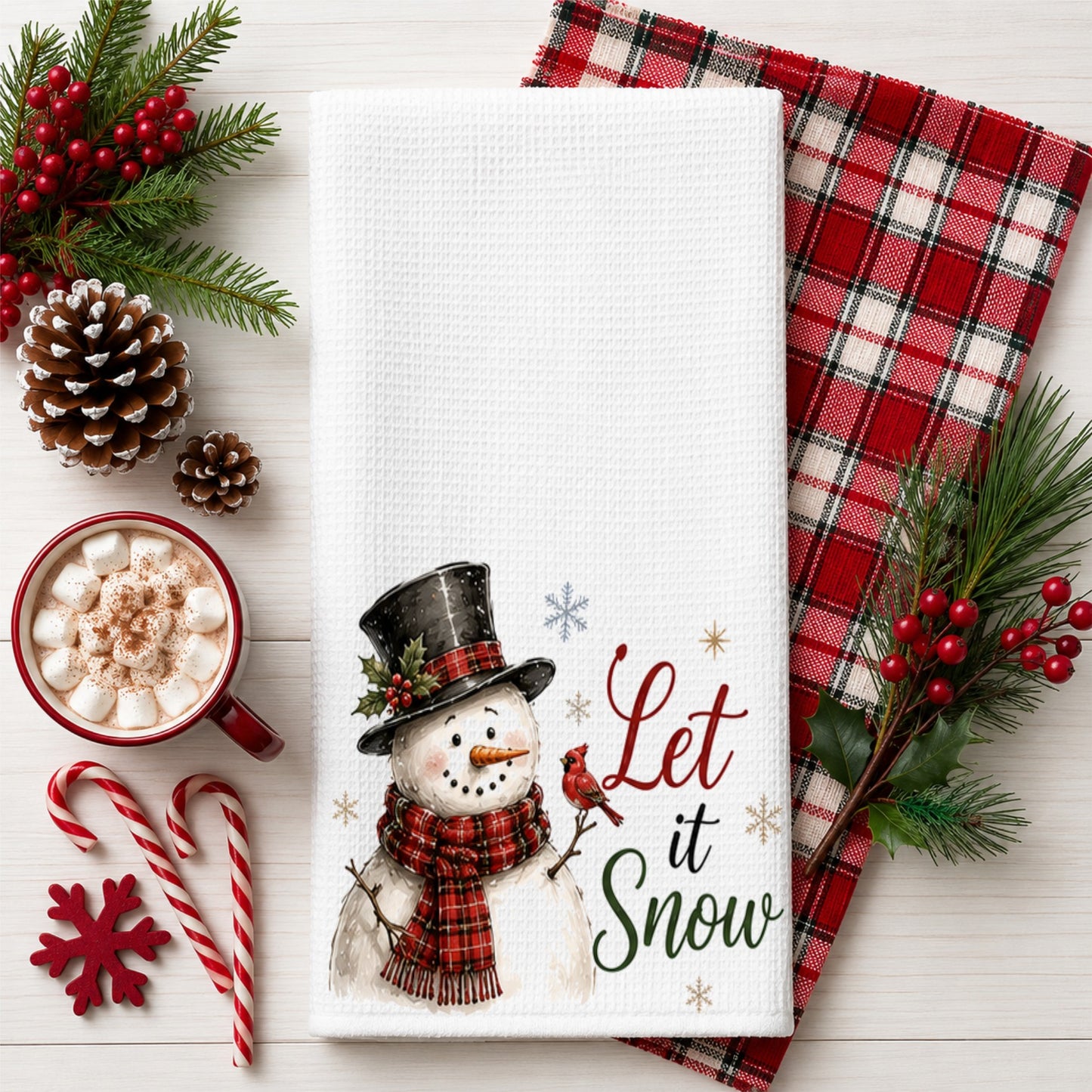 "Let It Snow" Snowman Christmas Kitchen Towel | Farmhouse Holiday Gift | SassySotaGirl