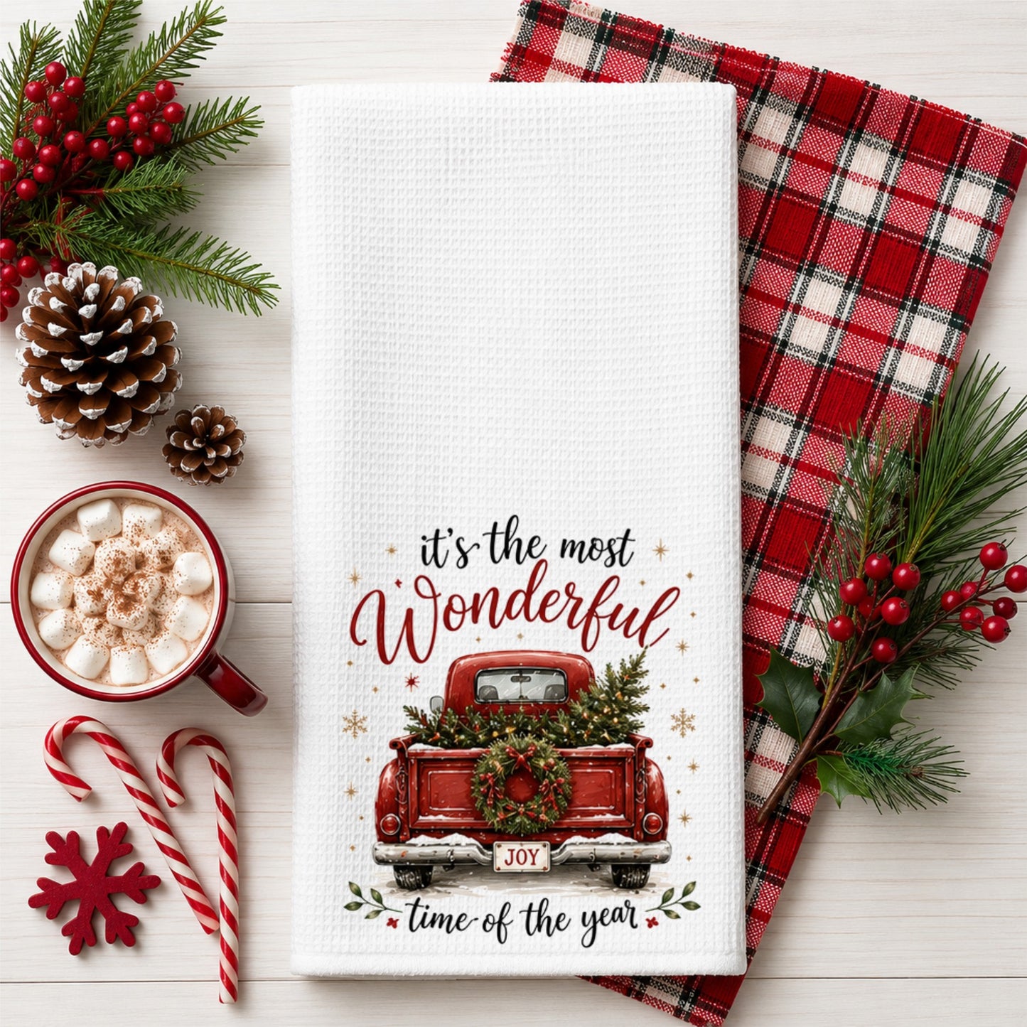 Red Christmas Truck Kitchen Towel | Farmhouse Holiday Decor | SassySotaGirl