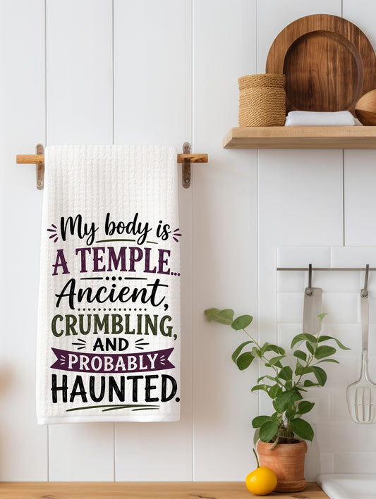"My Body is a Temple..." Funny Aging Kitchen Towel | Funny Age Gift |