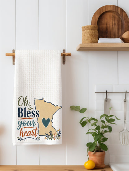"Oh Bless Your Heart" Funny Minnesota Kitchen Towel | Minnesota Nice Gift