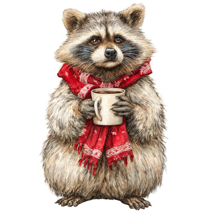 Raccoon With Hot Cocoa Kitchen Towel | Woodland Decor