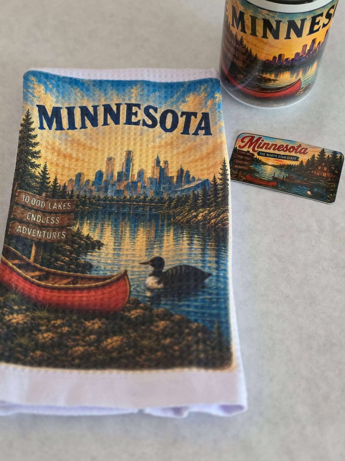 Minnesota Gift Set Towel, Mug, & Magnet in 3 Designs Choices