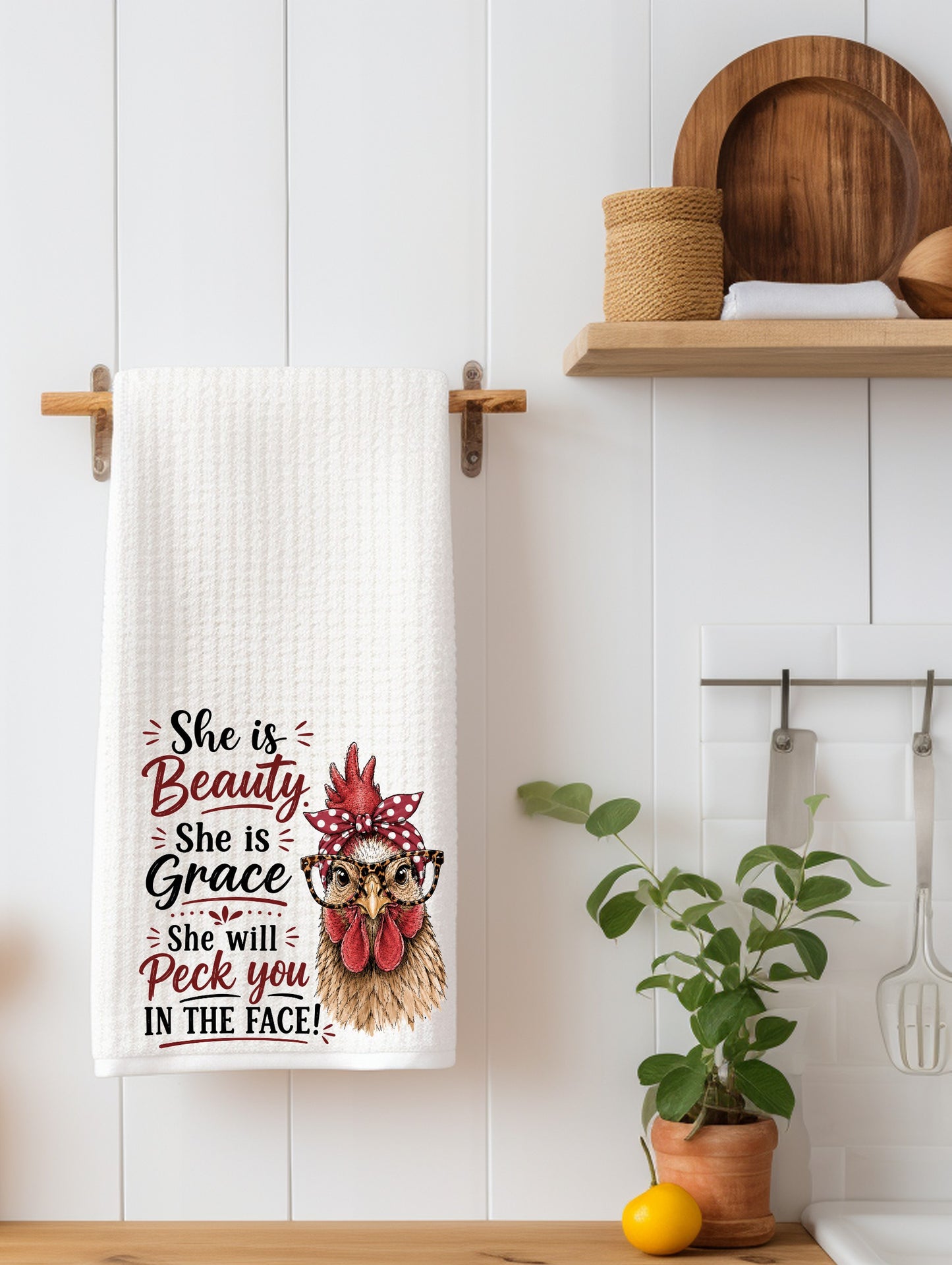 "She Is Beauty, She Is Grace..." Funny Chicken Kitchen Towel | Chicken Lover Gift | SassySotaGirl