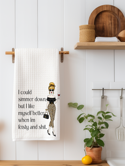 I could Simmer Down but Kitchen Towel - Waffle Weave Kitchen Towel