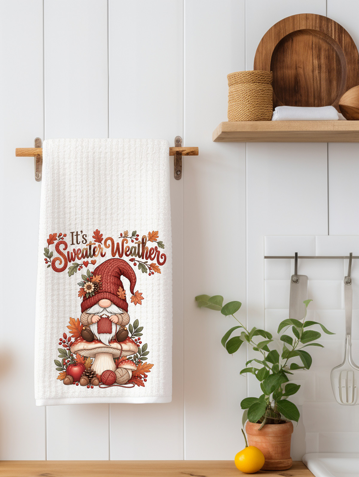 Gnome Sweater Weather Kitchen Towel | Fall Gnome Decor