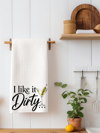 " Like It Dirty Funny Kitchen Towel | Booze Gift Bar Decor