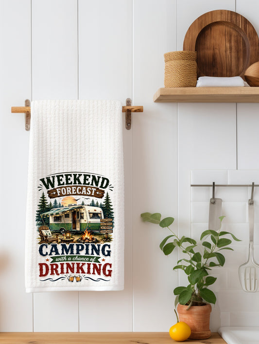 "Weekend Forecast: Drinking" Funny Kitchen Towel | Cocktail Lover Gift