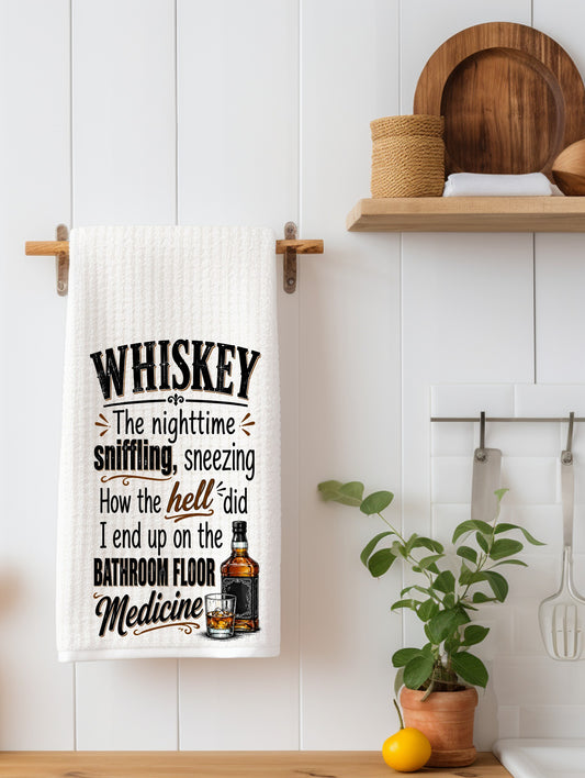 "The Nighttime Sniffing" Funny Whiskey Kitchen Towel | Whiskey Lover Gift